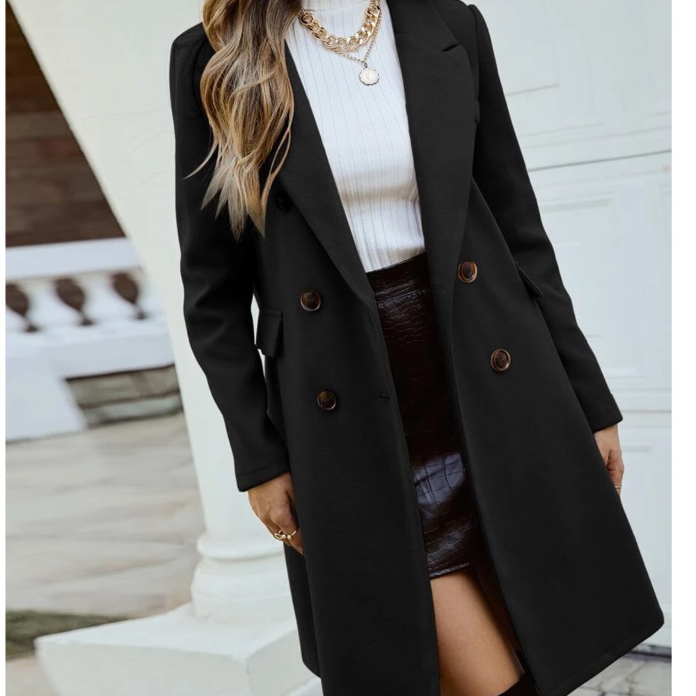 Classic Button Double Breasted Trench Coat Jacket - Picture 10 of 12
